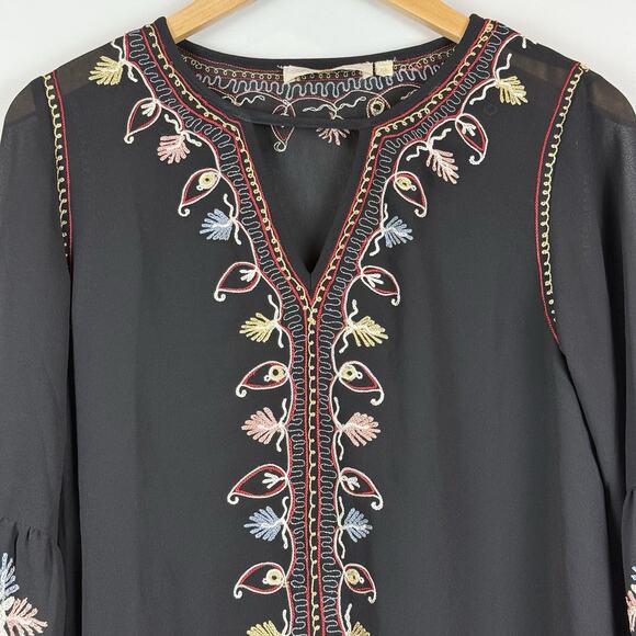 Anthropologie Love Sam Embroidered Top XS Black Semi Sheer Boho Fairy Grunge - Picture 2 of 9
